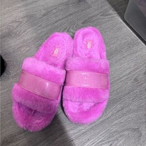 UGG Vibrant Pink Fluffy Slides